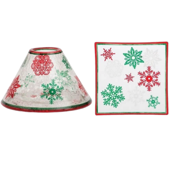 Red &amp; Green Snowflakes - Grand Abat-Jour &amp; Assiette