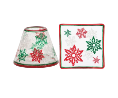 Red &amp; Green Snowflakes - Petit Abat-Jour &amp; Assiette